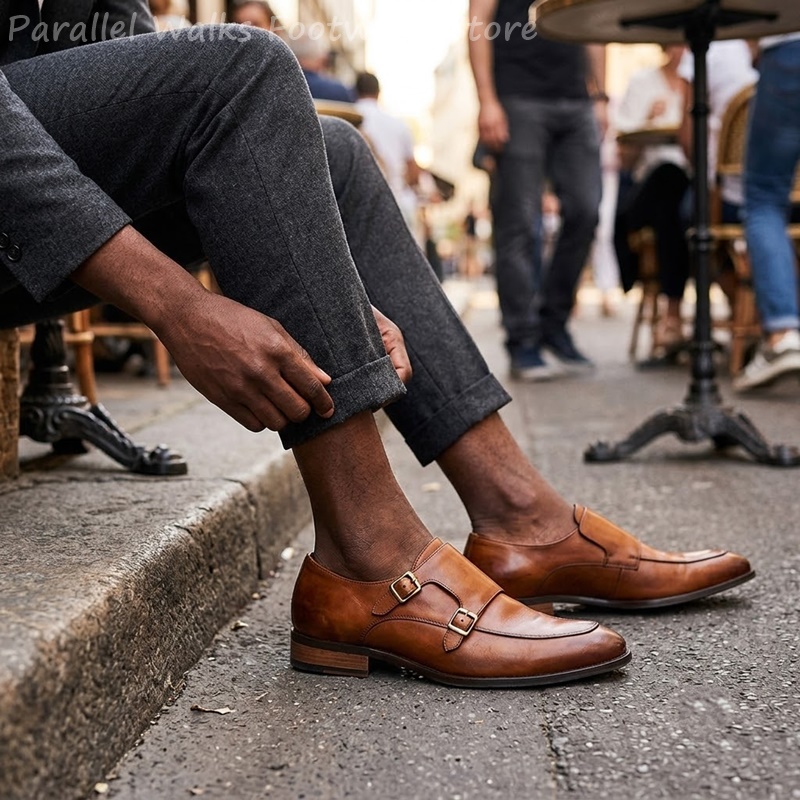 Men Shoes Oxford - Sepatu Loafer Pria Double Buckle Vintage