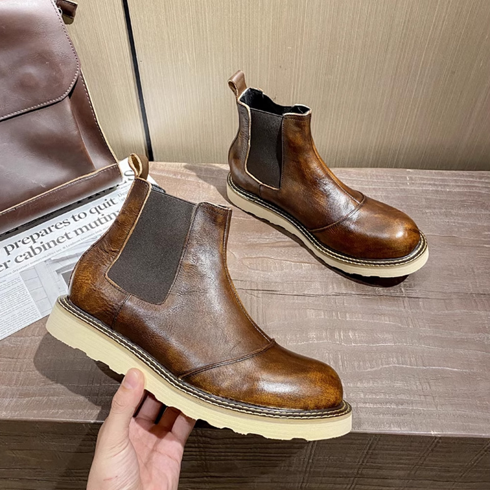 Men Shoes Oxford - Sepatu Boots Chelsea Kulit Asli Pria