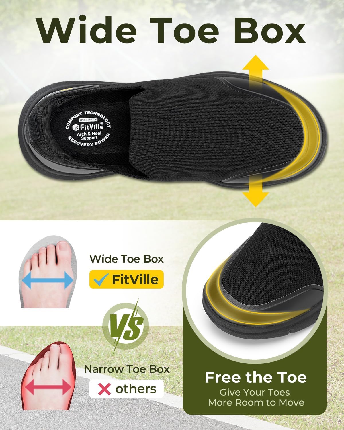 FitVille Sepatu Pria Extra Leb - Men'S Shoes Plantar Fasciitis ulasan dan harga