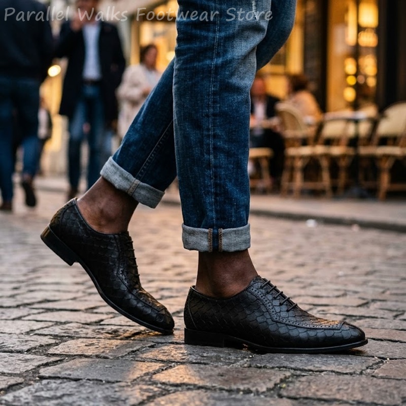 Sepatu Oxford Pria Kulit Embos - Men Shoes Oxford ulasan dan harga